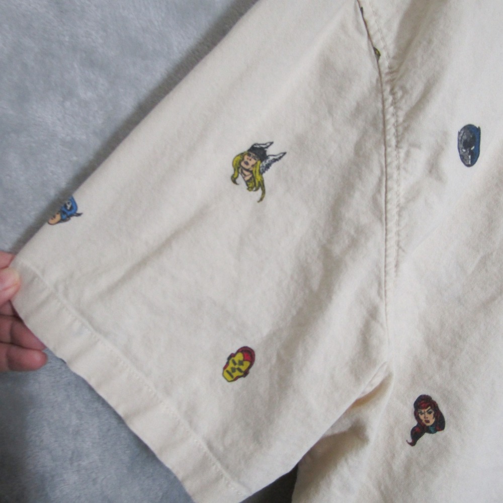 Marvel X Vans Button Up Shirt All Over Print Cream Large Short Sleeve - Picture 3 of 11